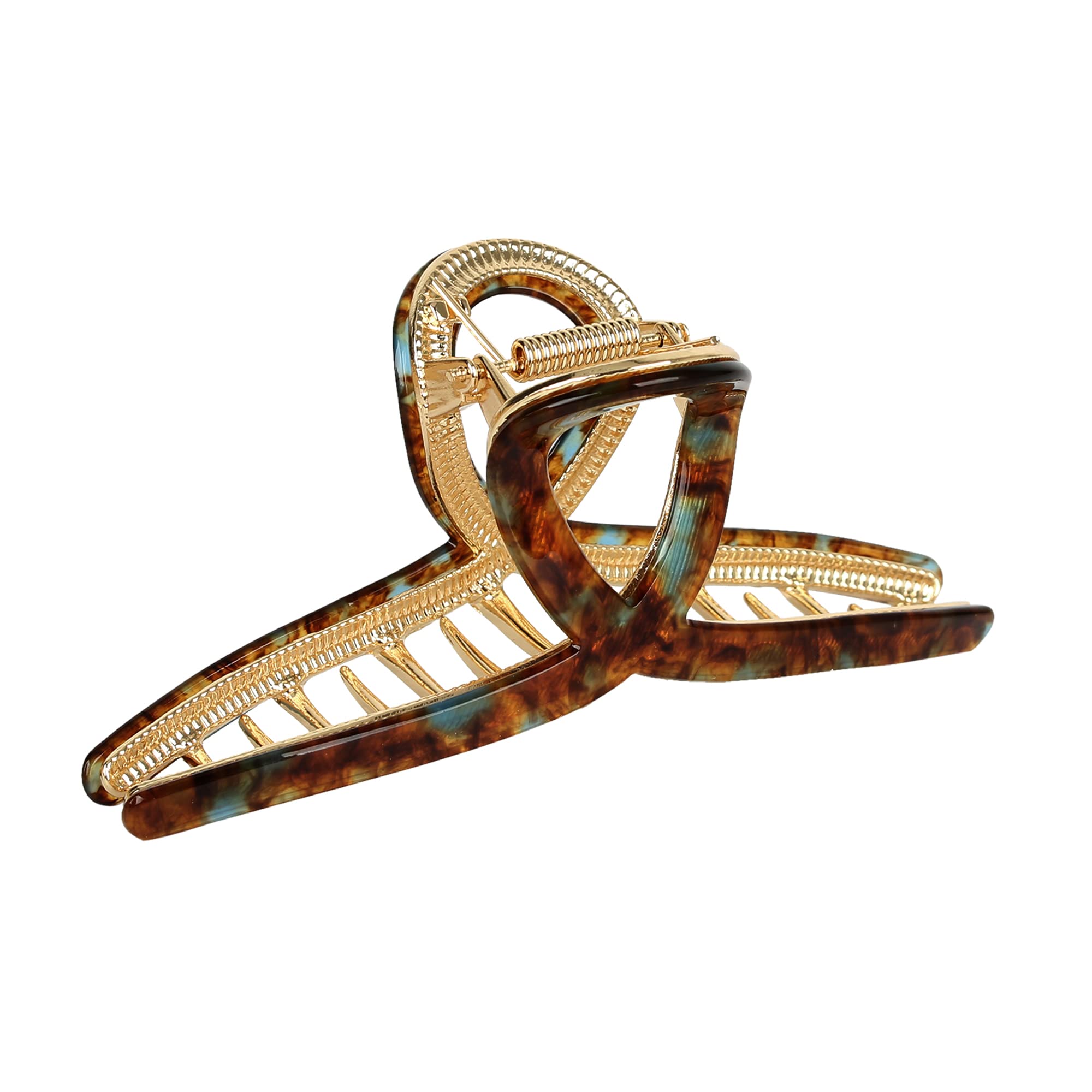 FAELBATY front view of brown and green large claw clips showing style and secure hold