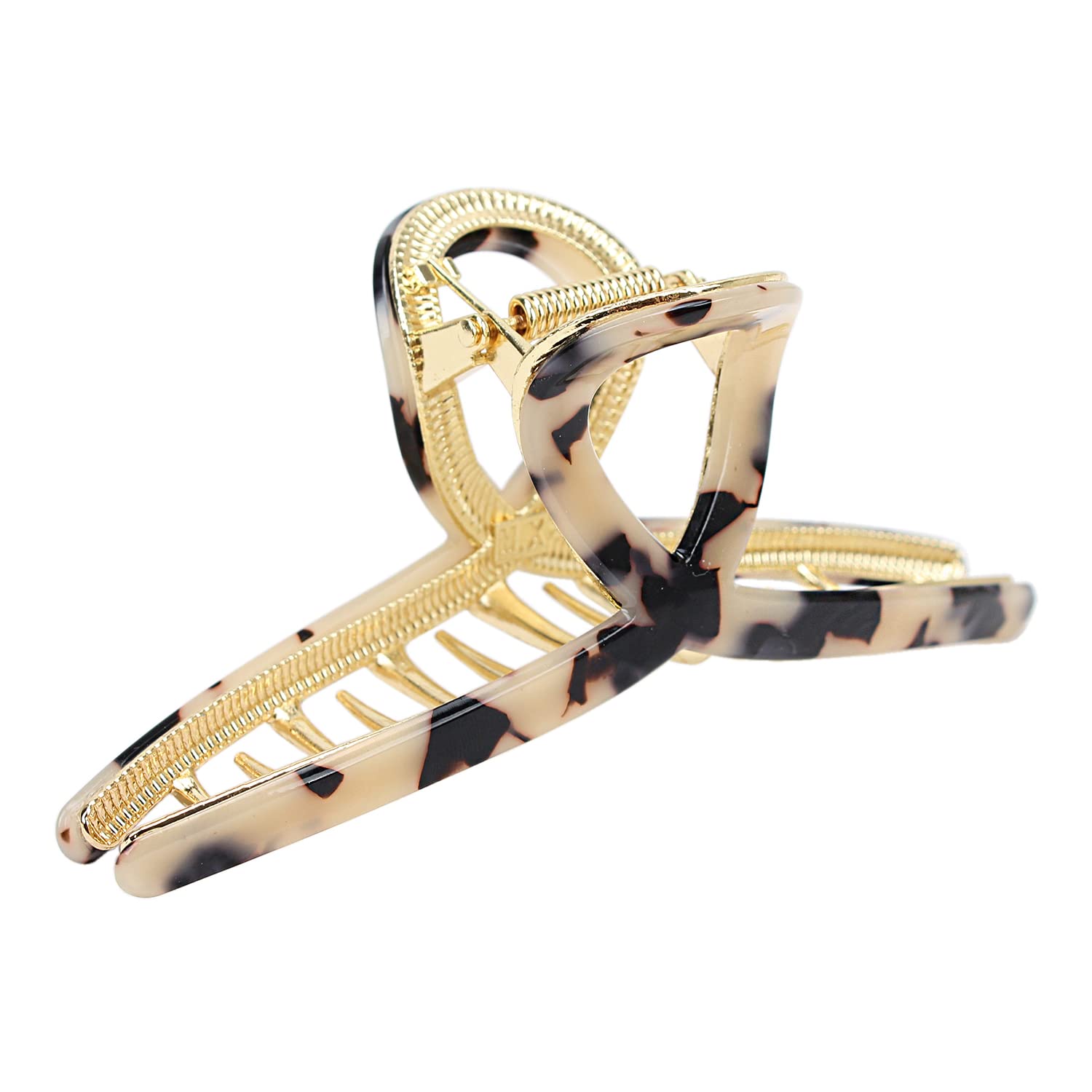 FAELBATY clip front view showing light leopard pattern and polished finish benefit style