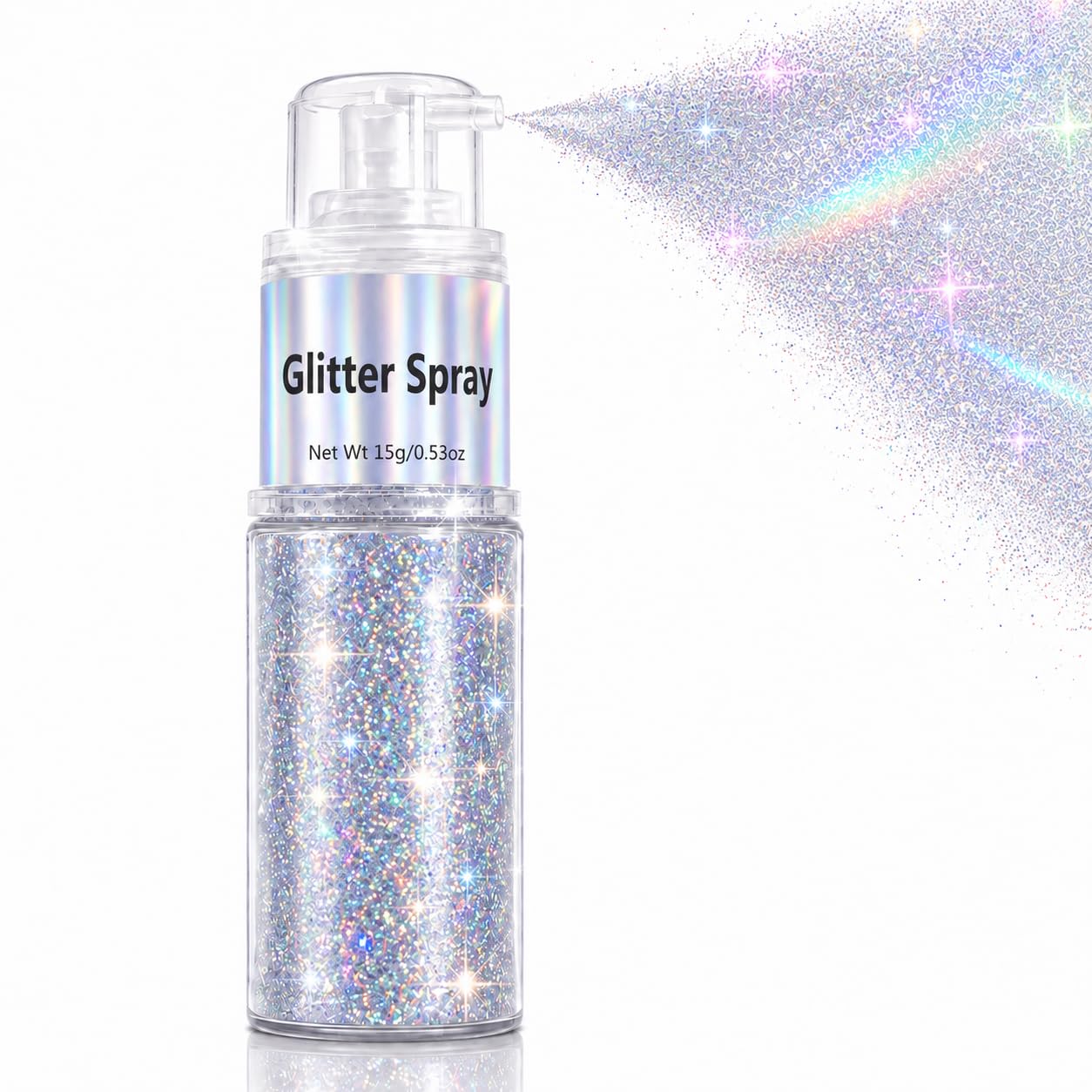faglowmify front bottle view showing compact glitter spray for easy transport