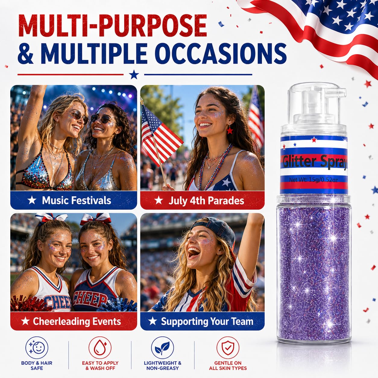 faglowmify group at parade wearing patriotic glitter showing festive team-ready benefit