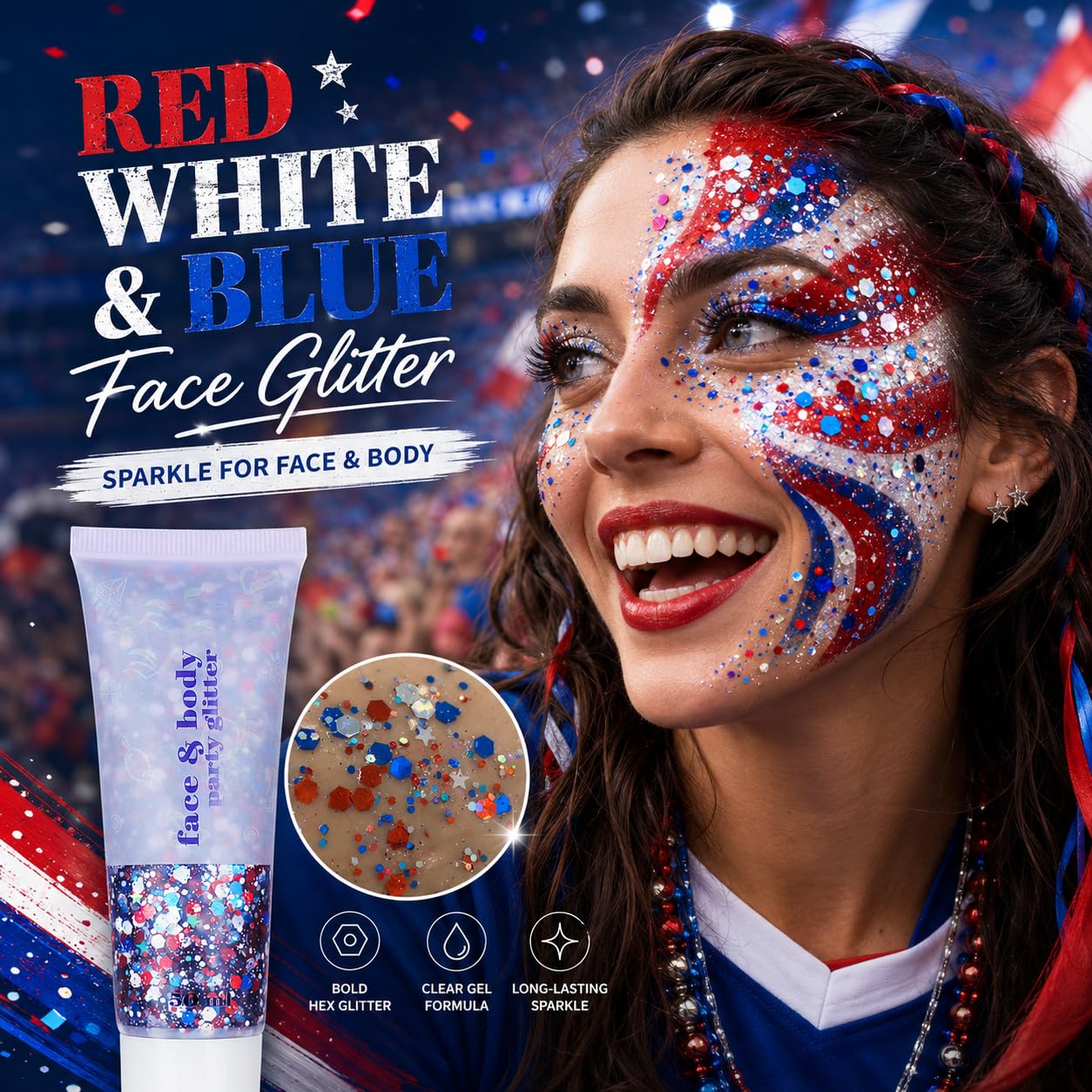 faglowmify red white blue swatches on skin showing color payoff and layering benefit