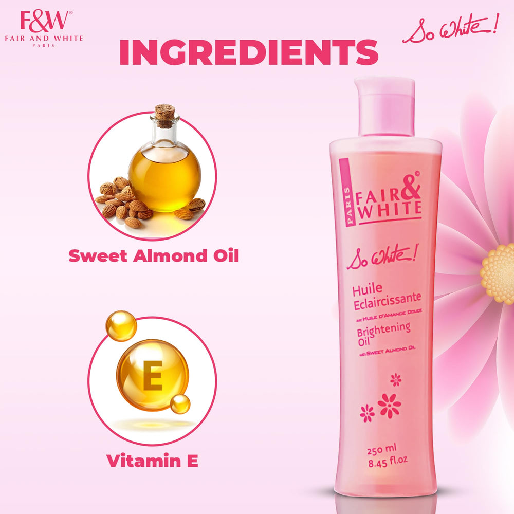 FAIR & WHITE close-up of 250ml label highlighting key ingredients