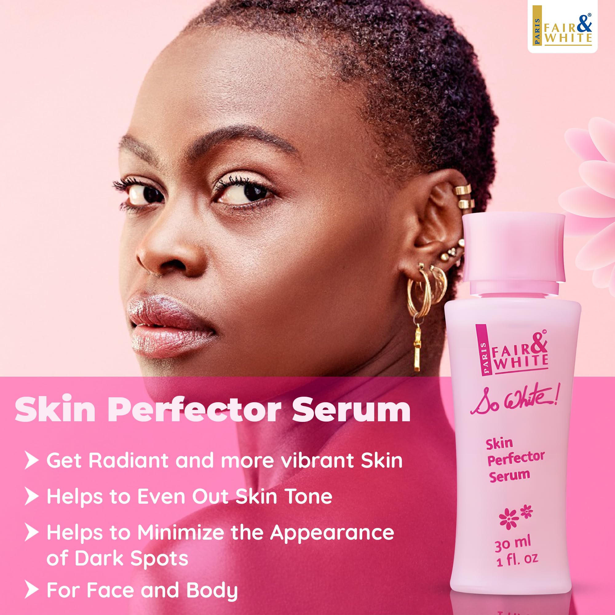 FAIR & WHITE dropper dispensing serum showing silky texture benefit