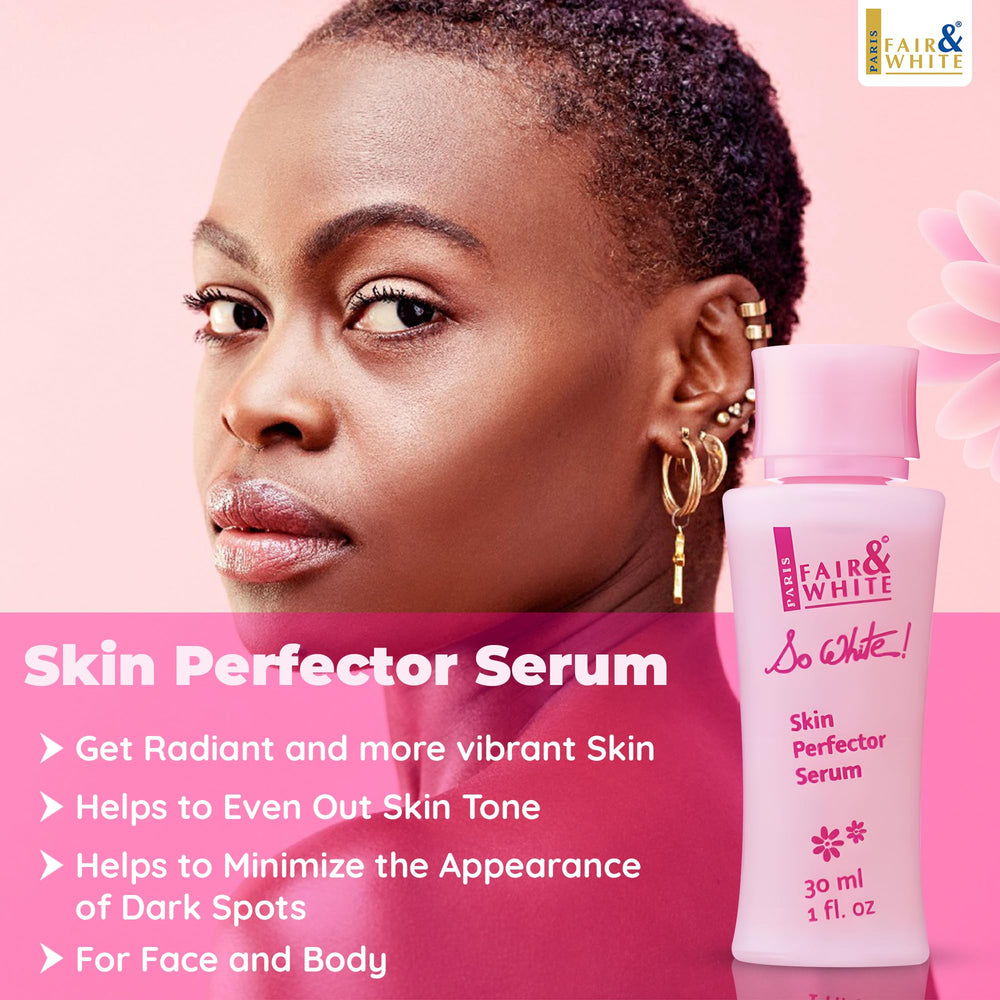 FAIR & WHITE dropper dispensing serum showing silky texture benefit