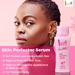 FAIR & WHITE dropper dispensing serum showing silky texture benefit