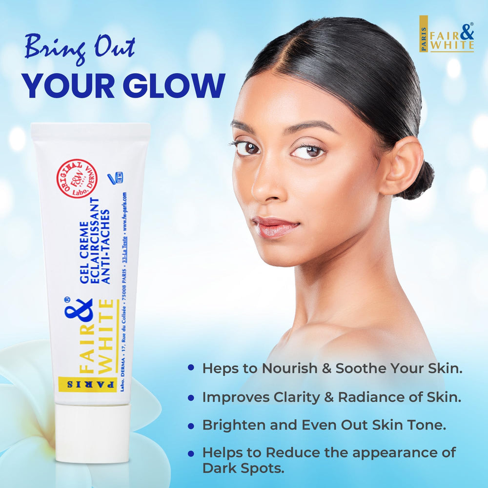 FAIR & WHITE gel texture close-up highlighting lightweight absorption