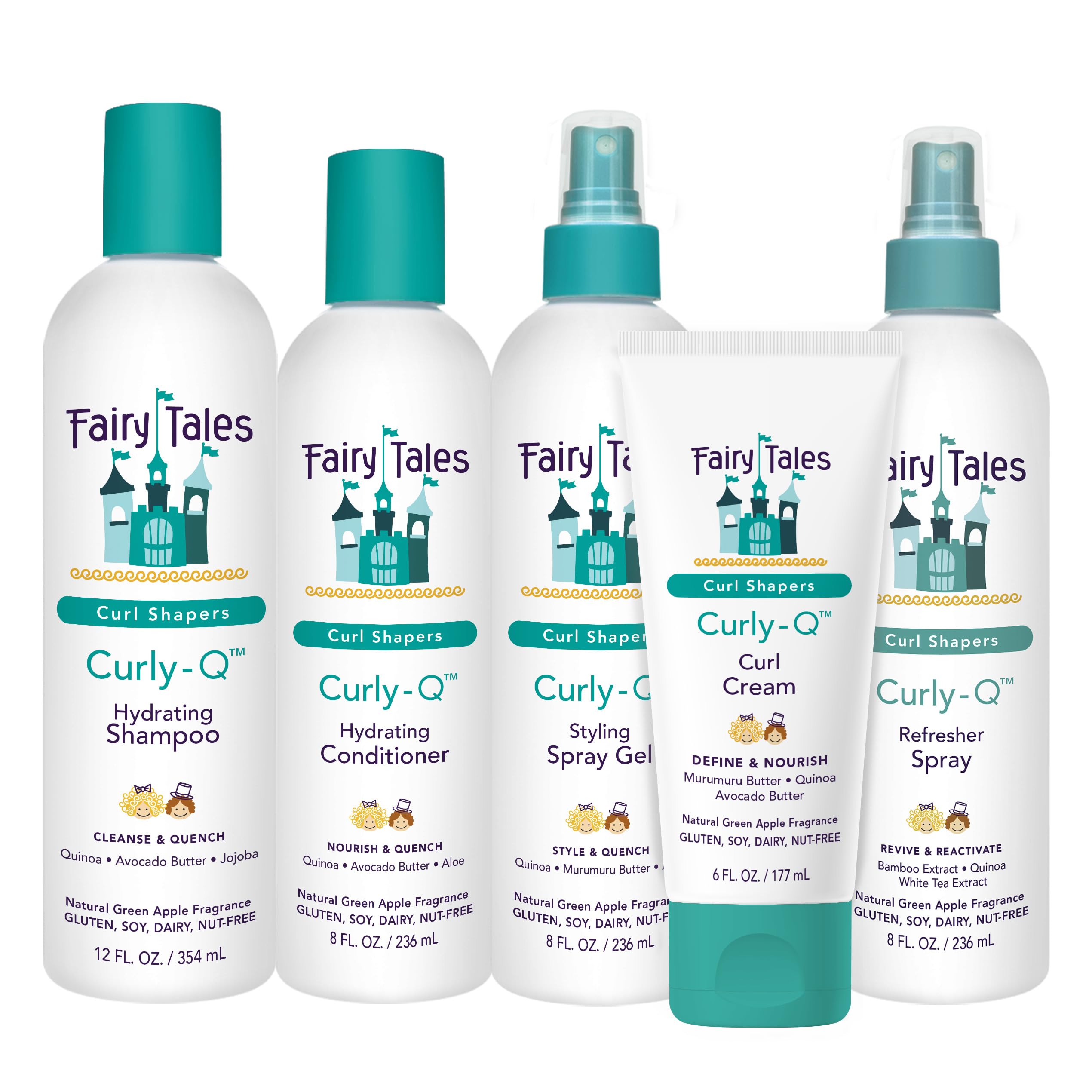 Fairy Tales front packaging showing five-piece kids curl set and benefits