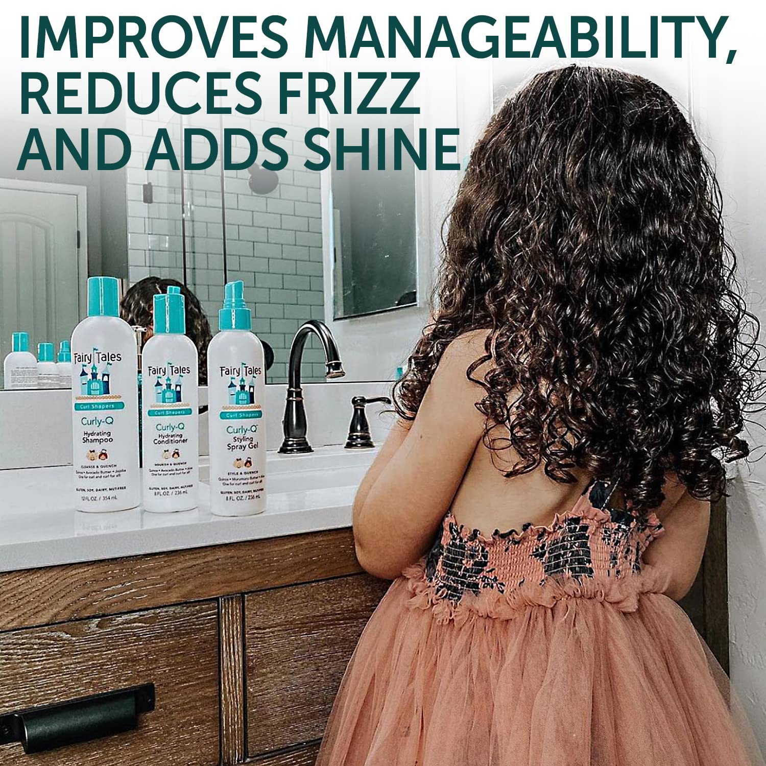 Fairy Tales pump dispensing conditioner demonstrating easy, mess-free application