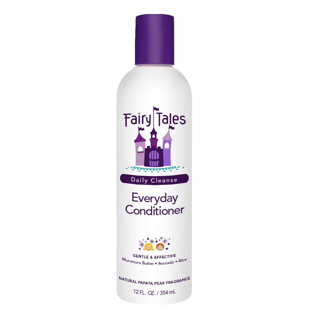 Fairy Tales front bottle view showing gentle kids conditioner and easy-pour benefit