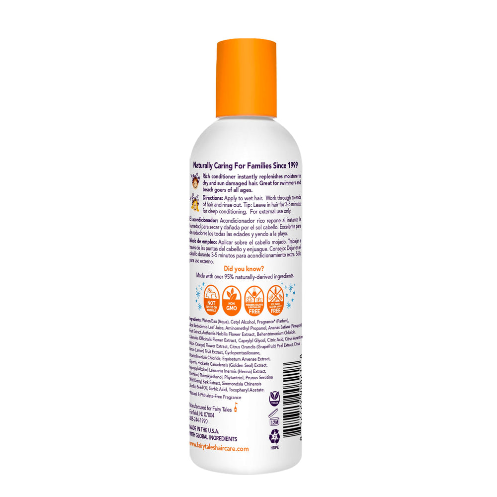 Fairy Tales conditioner texture pouring from bottle, shows moisturizing slip benefit