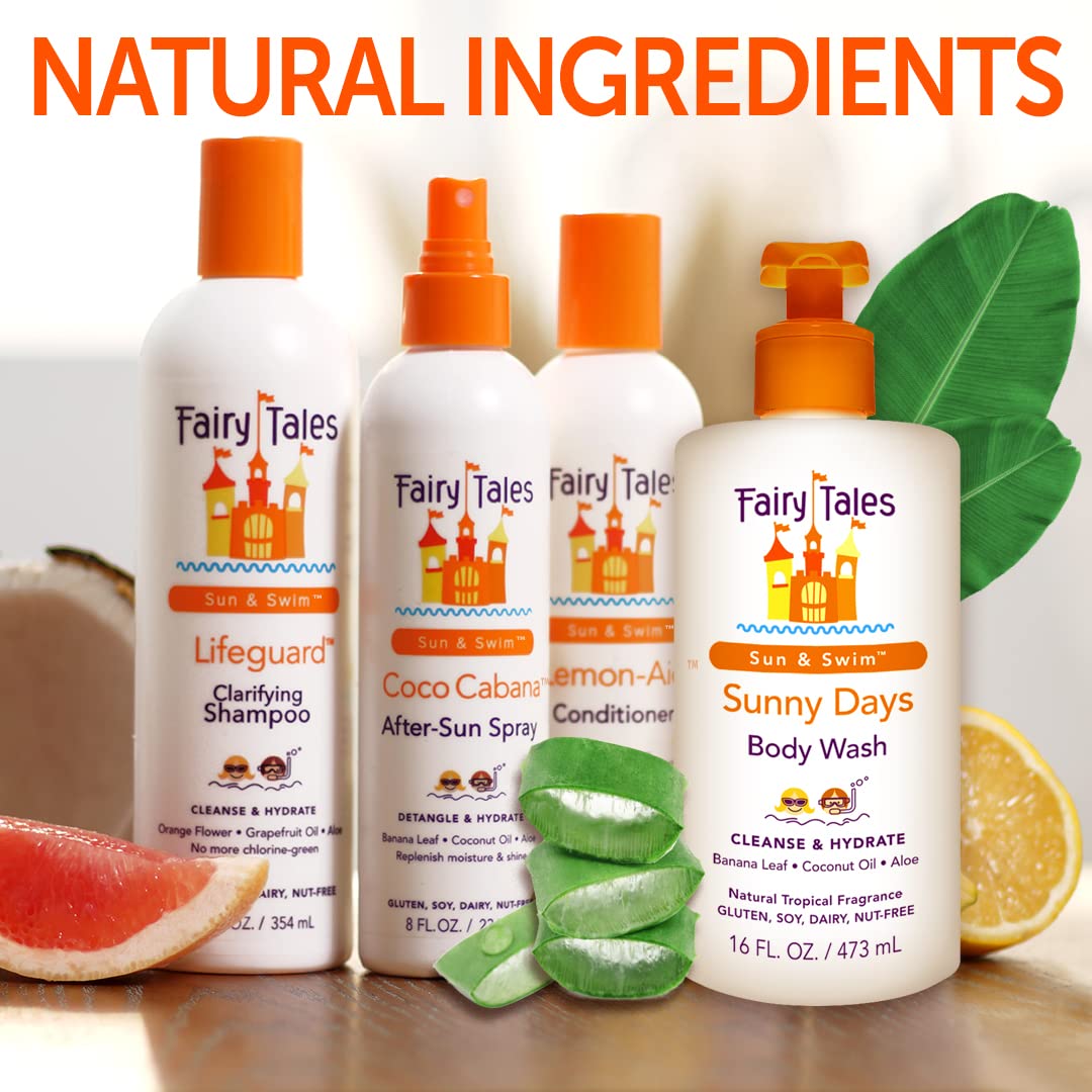 Child using Fairy Tales wash in shower, makes post-pool rinses faster and calmer