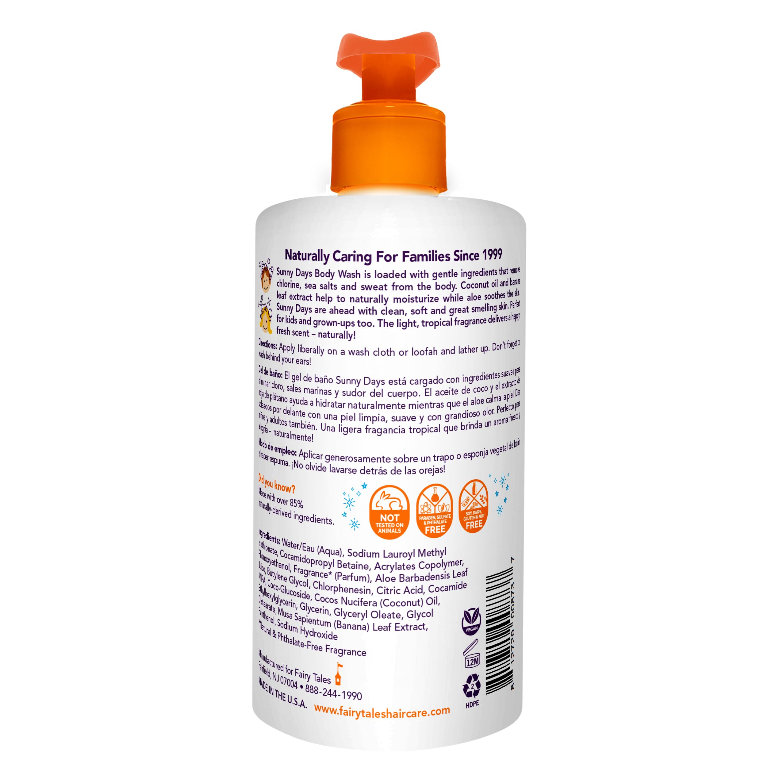 Fairy Tales pump action dispensing wash for quick one-handed use after swim