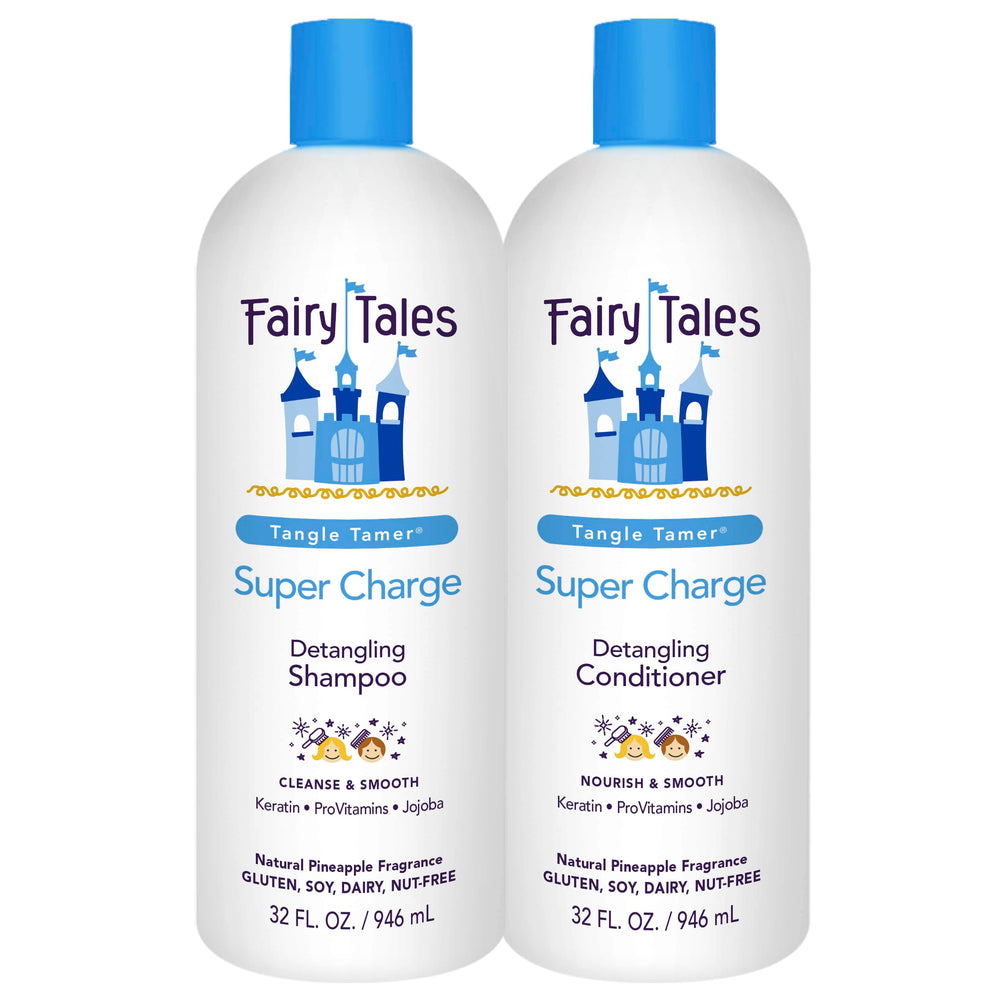Fairy Tales front packaging showing 32 oz bottles and benefits