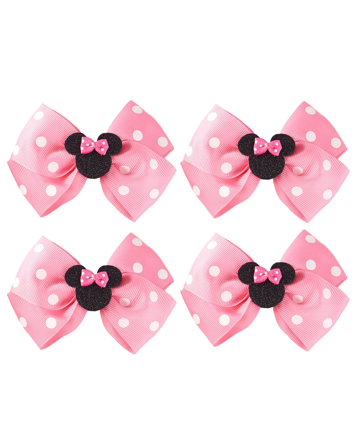 Fancheer front view of four pink mouse ears bow clips, playful party accessory