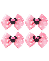 Fancheer front view of four pink mouse ears bow clips, playful party accessory