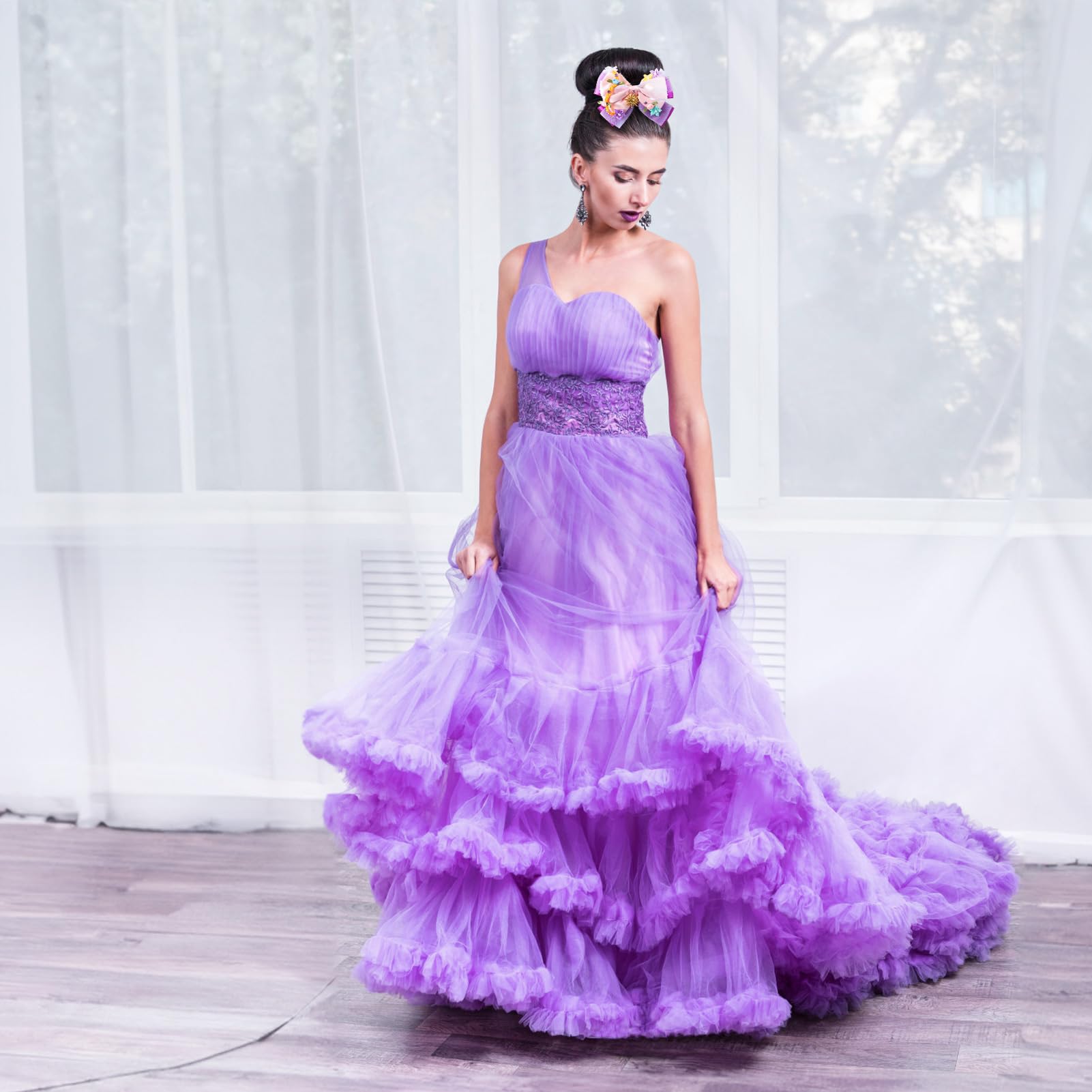 Fancheer bow next to ruler showing 5-inch size and scale