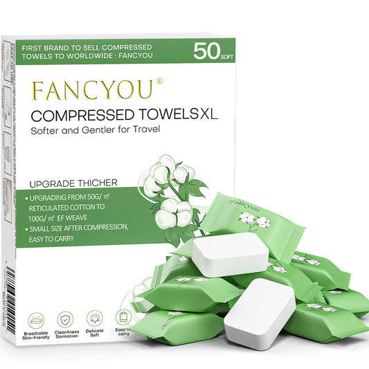 fancyou front packaging showing 50-count green pack and travel benefits