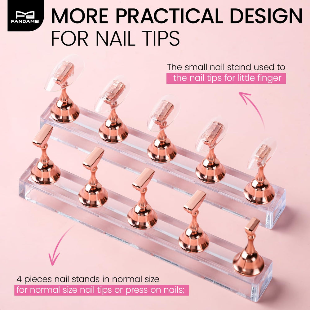 Fandamei acrylic base with stands illustrating organized nail workflow