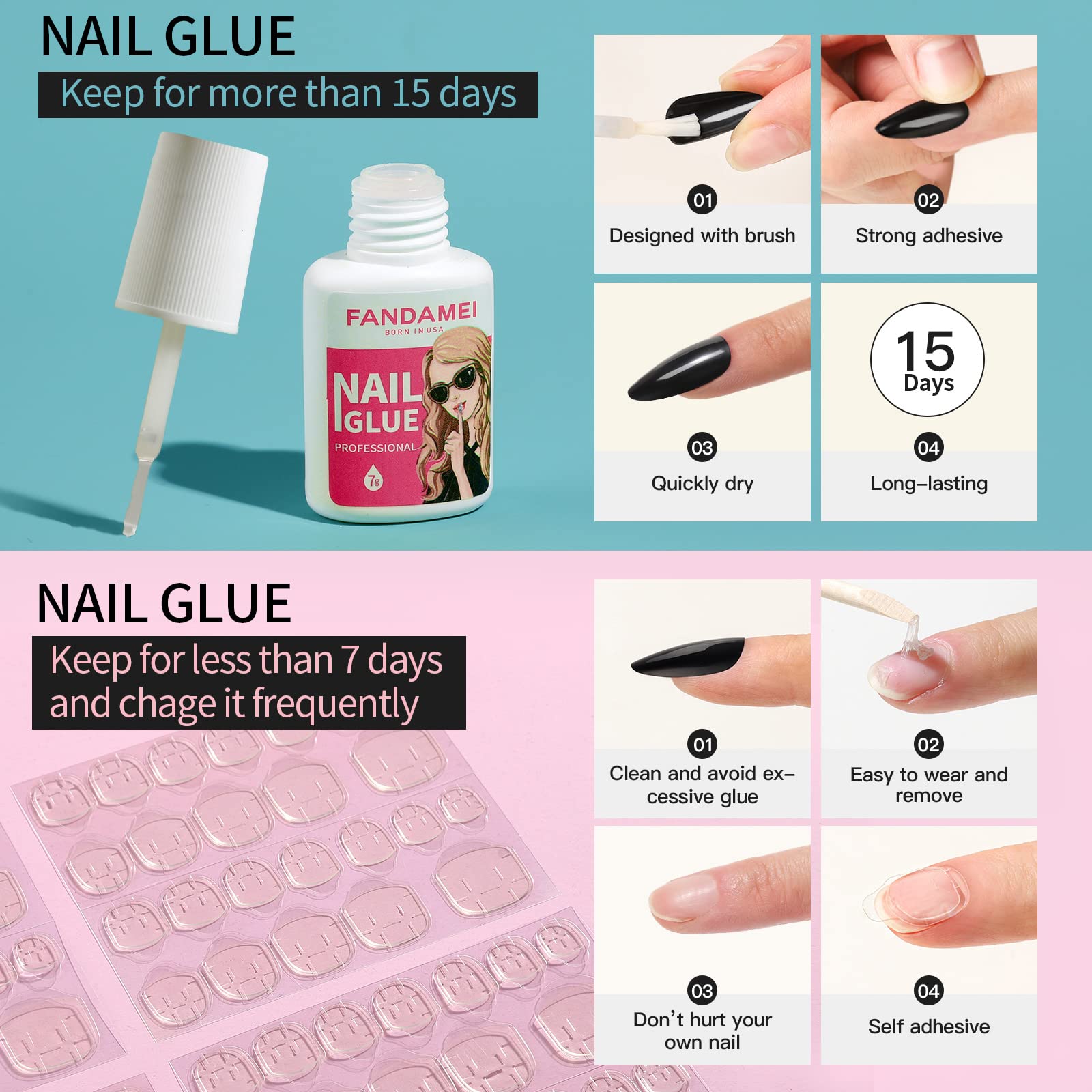 Fandamei step-by-step application with nails being fitted, benefit: simple at-home use