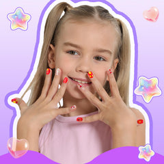 Fandamei hands applying press-on nails with adhesive tab for simple, mess-free use