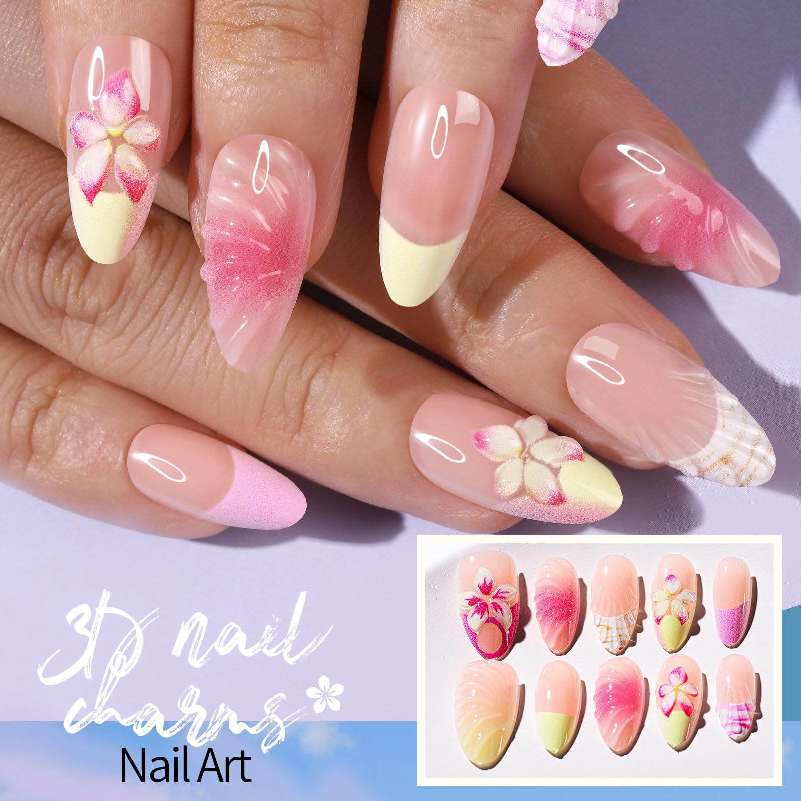 Fandamei beach-themed nails with starfish and shell design for playful summer