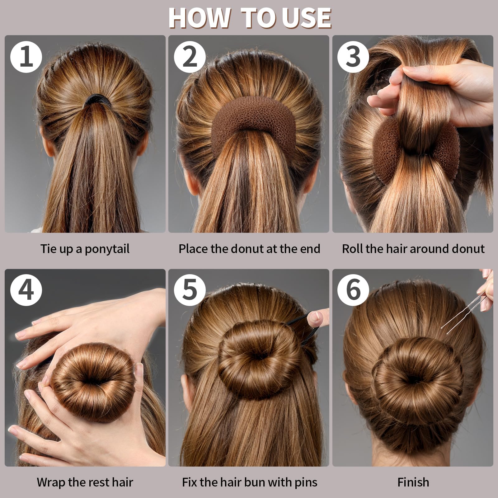 Fandamei bobby pins and elastics organized to secure buns comfortably