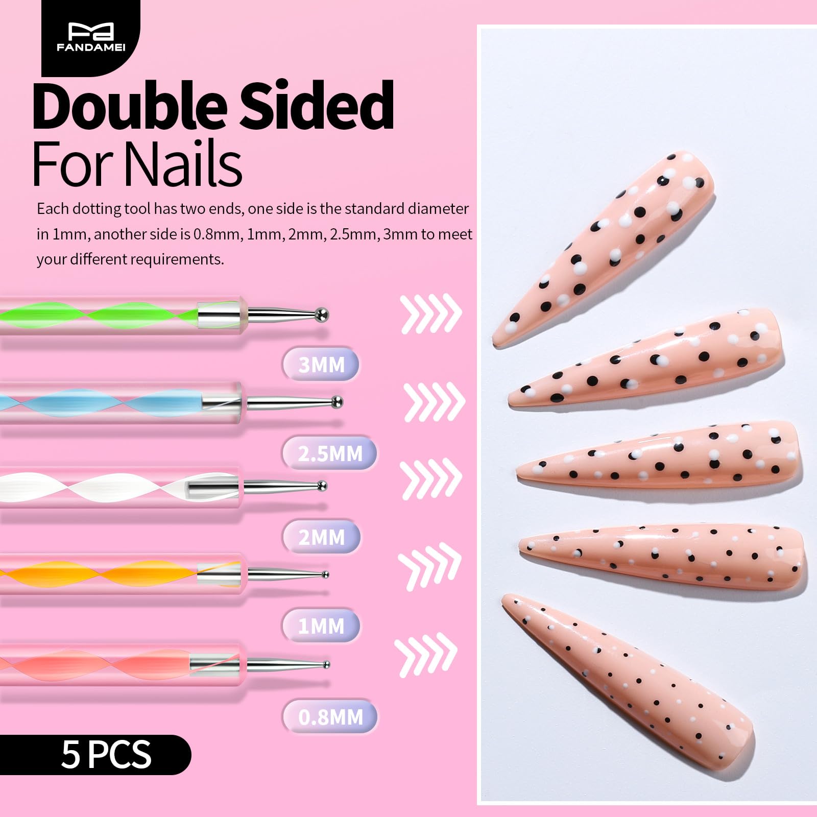 Fandamei varied nail brushes arranged to show versatility for detailed art