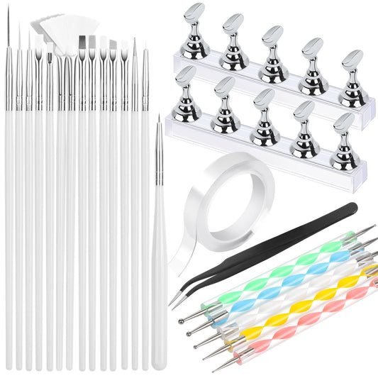 Fandamei front view of 15 brushes and tools showing organized kit benefit