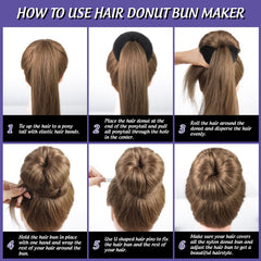 Fandamei finished bun made using large donut illustrating polished, full updo