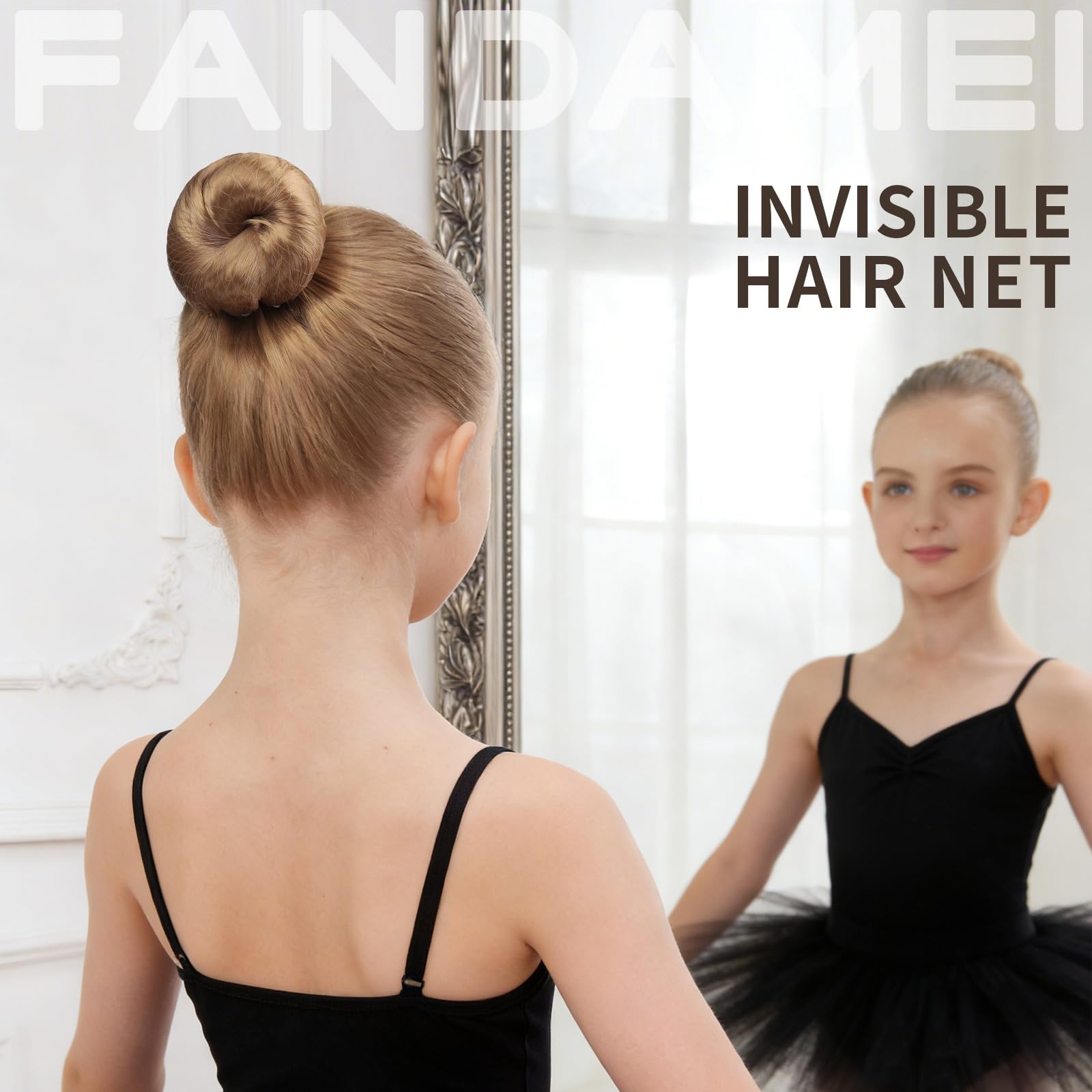Fandamei child wearing a neat ballet bun demonstrating reliable all-day hold