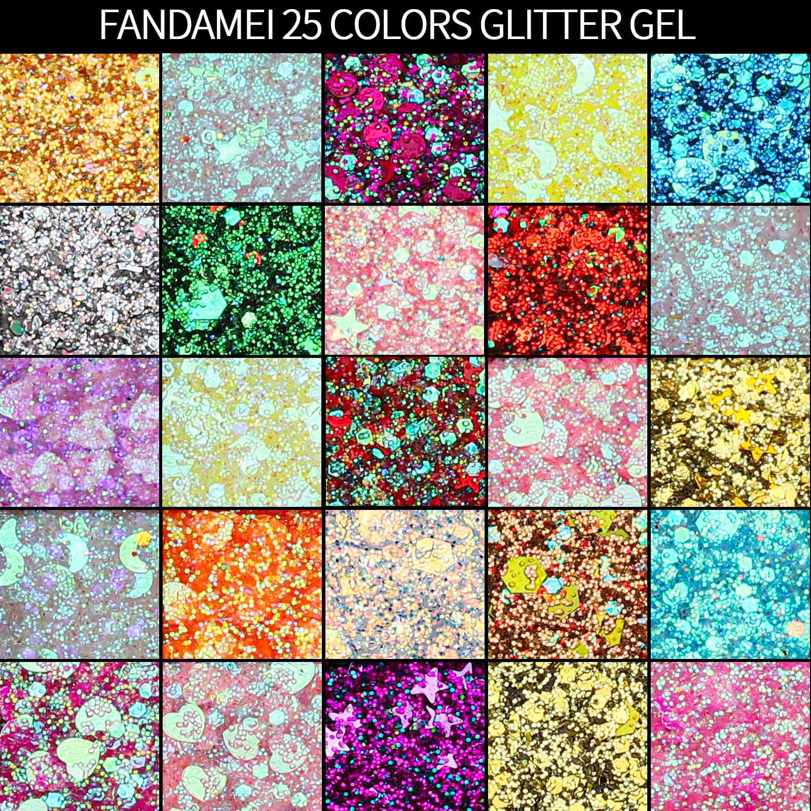 Fandamei glitter gel close-up texture highlighting intense pigment and smooth spread