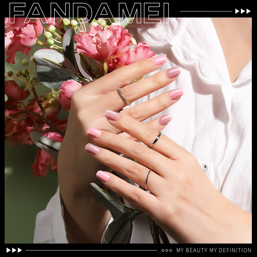 Fandamei close-up on nail tip showing glossy finish and durable top layer benefit