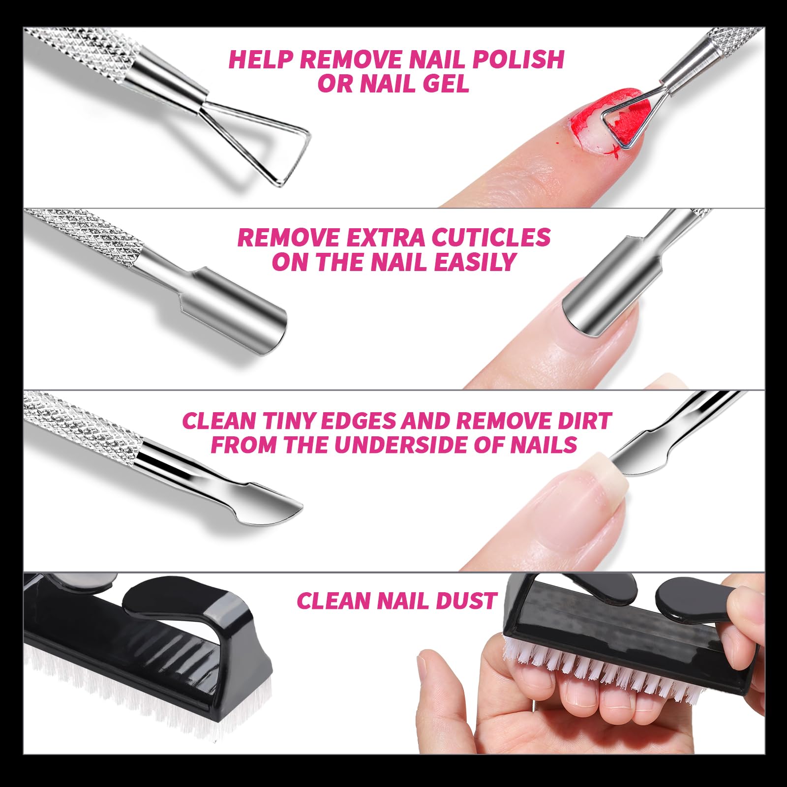 Fandamei stainless steel cuticle tools closeup for precise edge cleaning