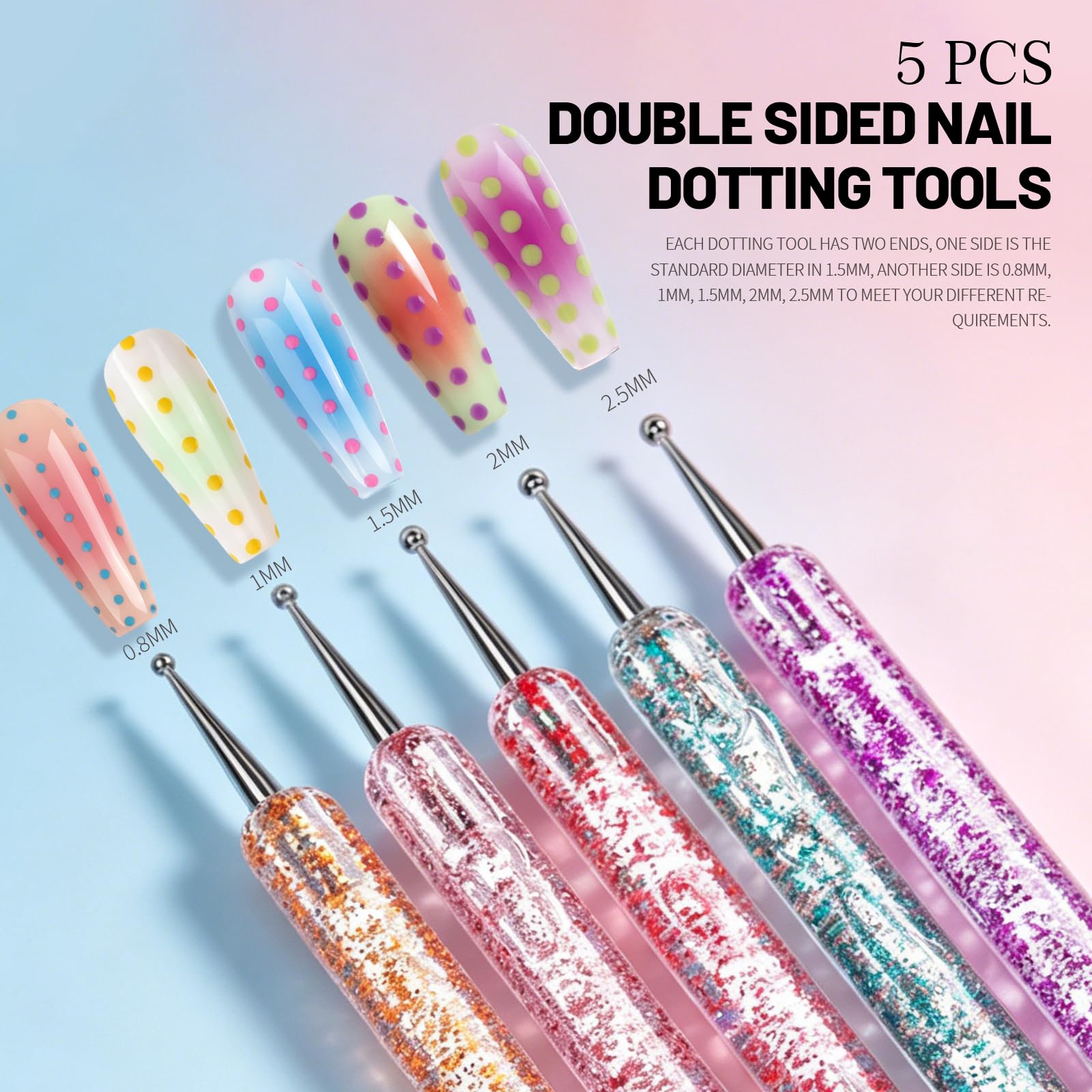 Fandamei dotting tools detail showing dual-tip sizes for consistent dots