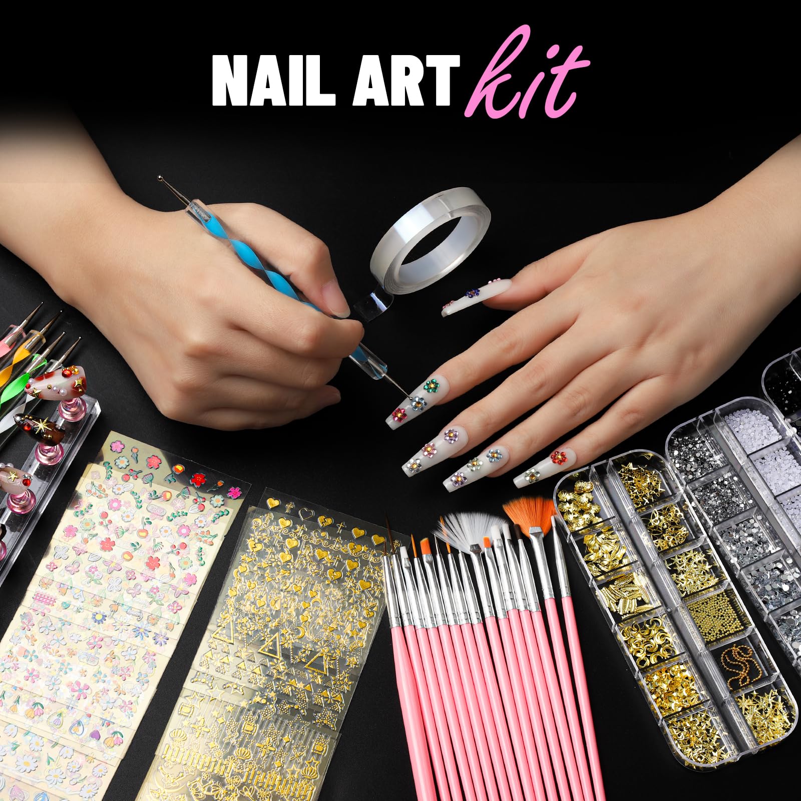 Fandamei false nail tips and holder arranged for building press-on sets