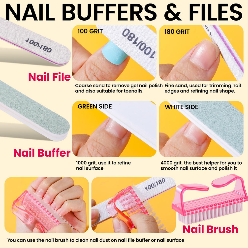 FANDAMEI nail files and two-sided buffer arranged to show shaping and smoothing benefit