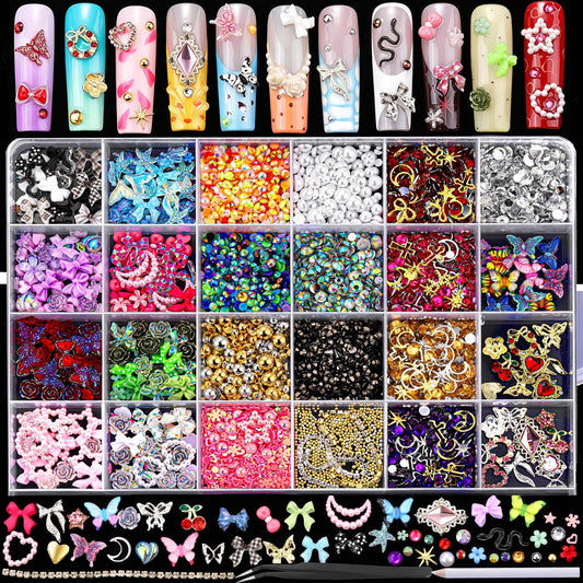 Fandamei front package showing 24-grid organized nail charms for easy selection