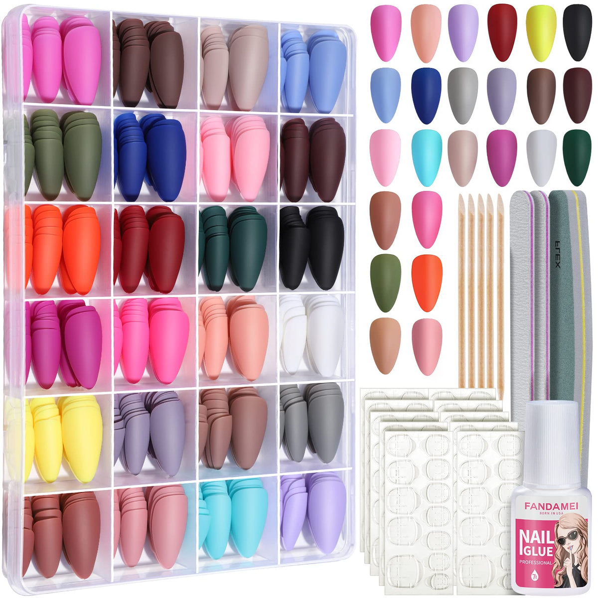 Fandamei front packaging showing full 24-color almond matte kit benefit: complete set