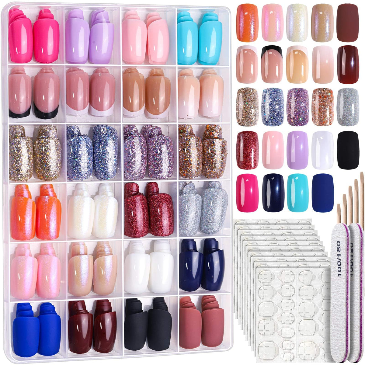 Fandamei front packaging clear box showing organized nail sets and portability benefit