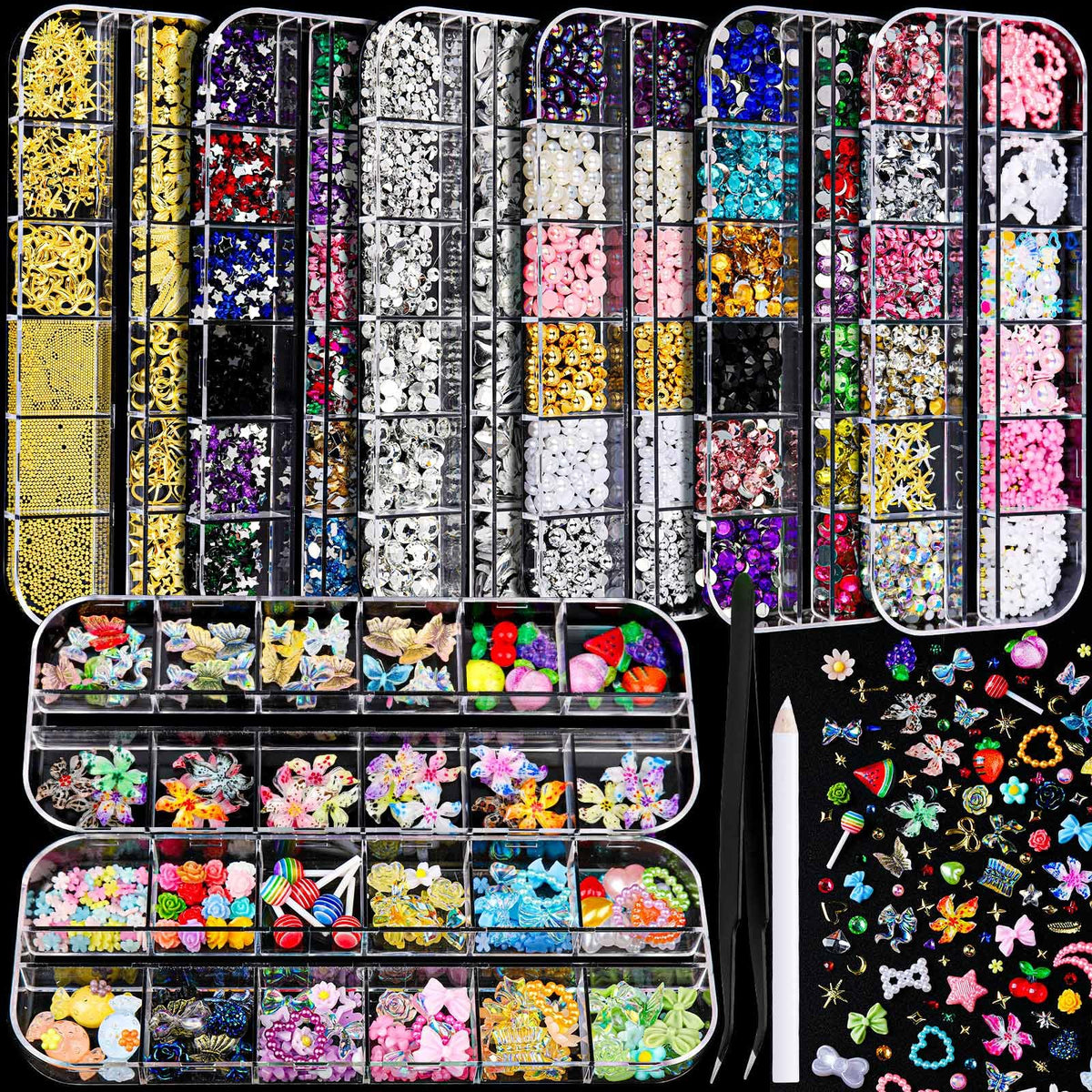 Fandamei front packaging display showing all eight boxes and included tools for easy selection