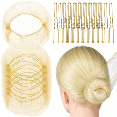 Fandamei front view of gold hair nets and pins kit showing contents and color benefits