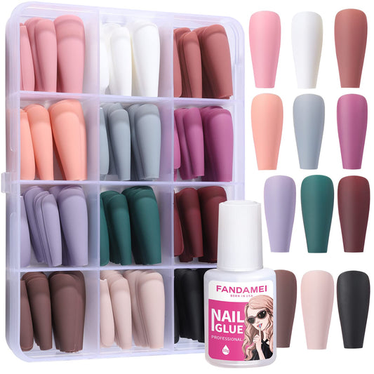 Fandamei front packaging showing 12 matte coffin colors and storage box for easy selection