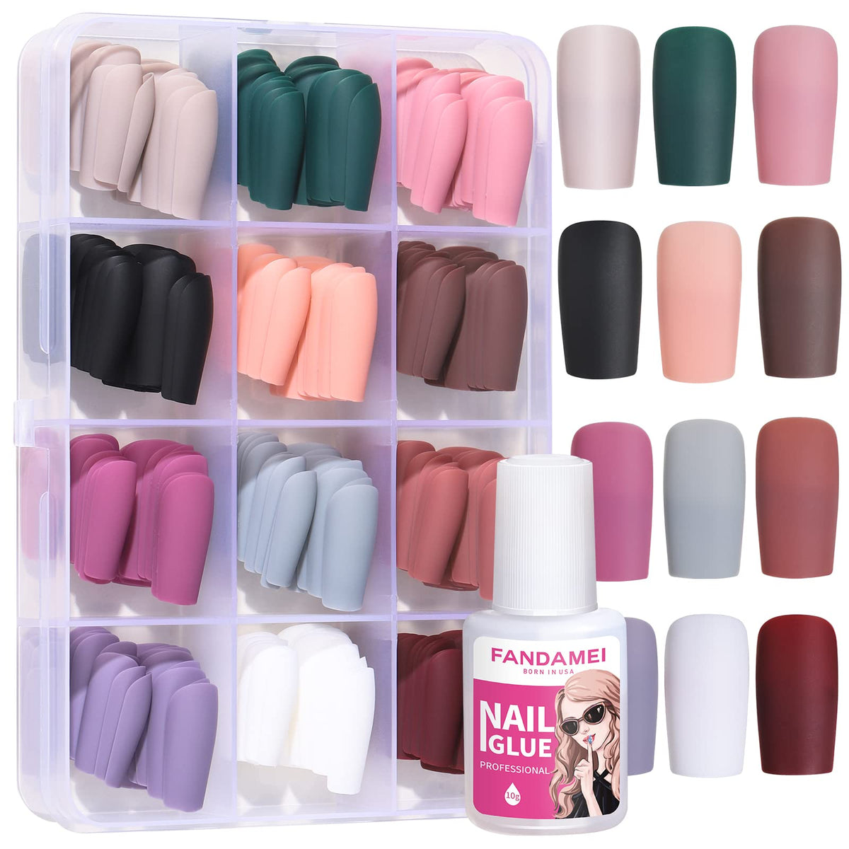 Fandamei front packaging showing full 288-piece kit and glue benefit quick selection