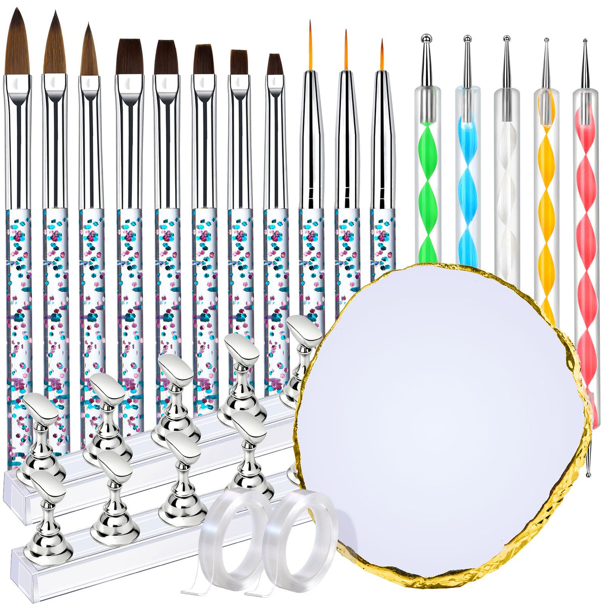 Fandamei front view of full nail art brush and accessory kit showing organized tools for easy setup