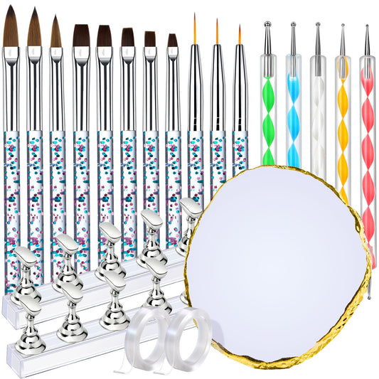 Fandamei front view of full nail art brush and accessory kit showing organized tools for easy setup