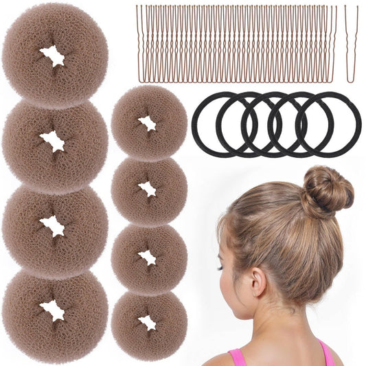 Fandamei front packaging showing tan brown donut bun kit and included tools for quick styling