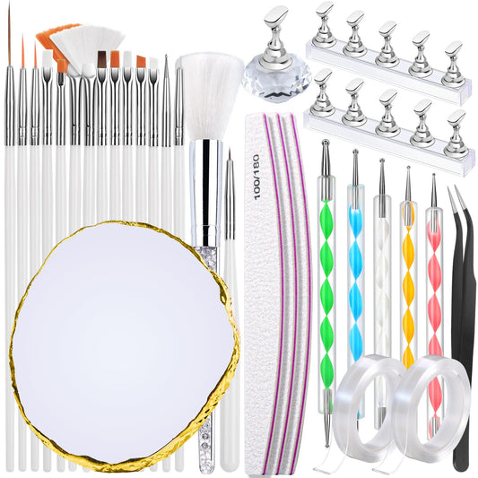 Fandamei front packaging of complete white nail art kit showing included tools and benefits