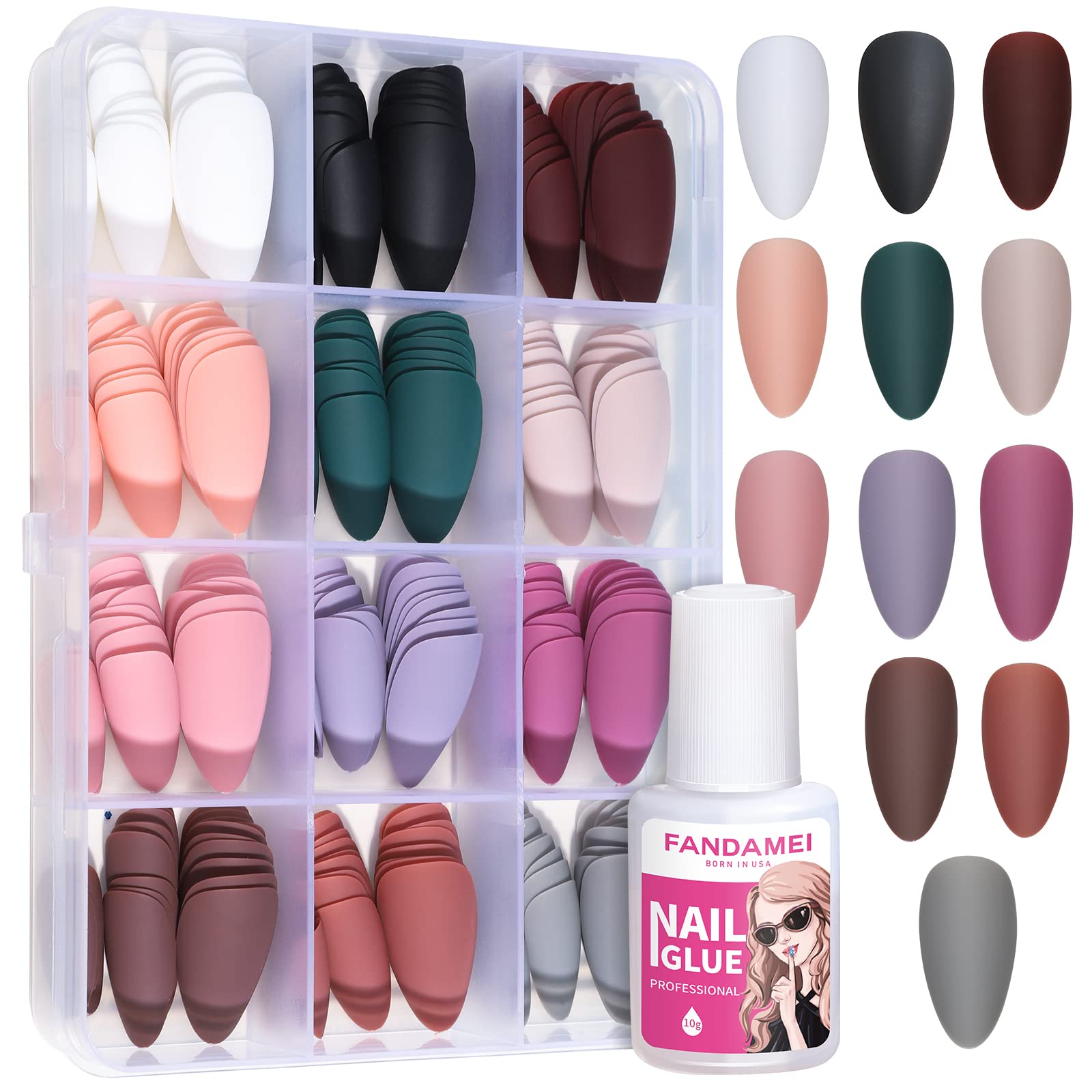 Fandamei front packaging showing 12 color grids and included glue for easy selection