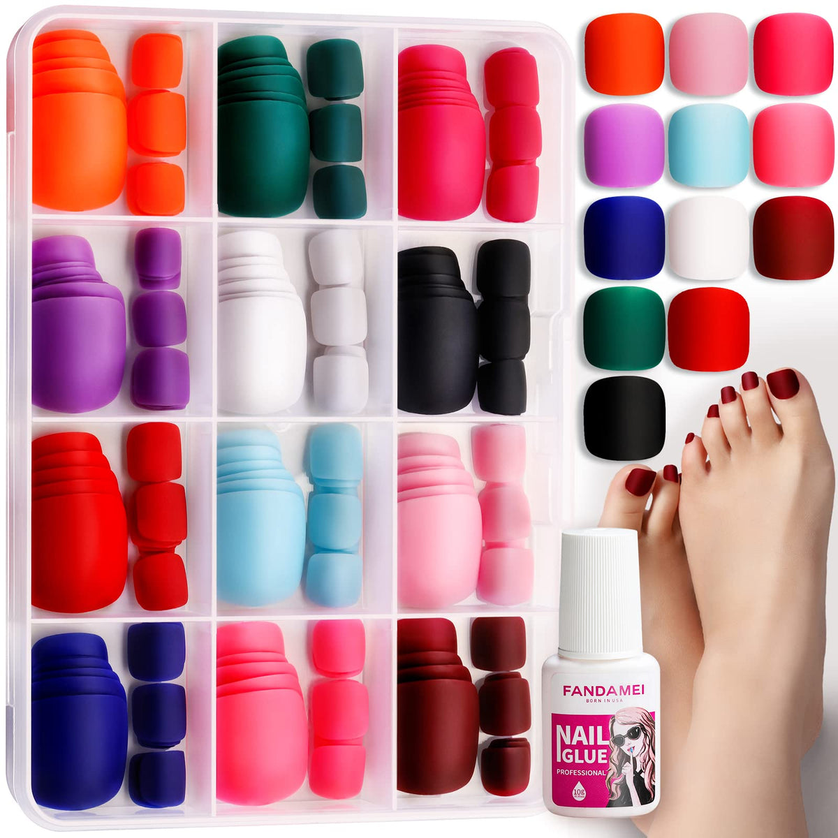 Fandamei front packaging showing 12-color matte nail kit and neat compartments for easy selection