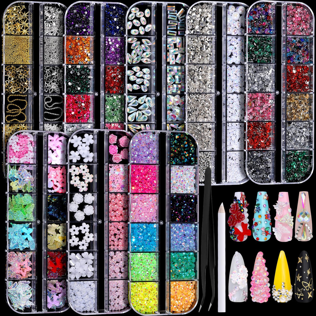 Fandamei front packaging showing eight organized gem boxes and tools for easy selection